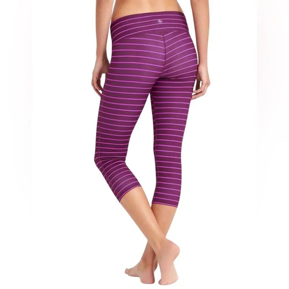 ATHLETA STRIPES CHATURANGA Purple Striped Capri Leggings - S